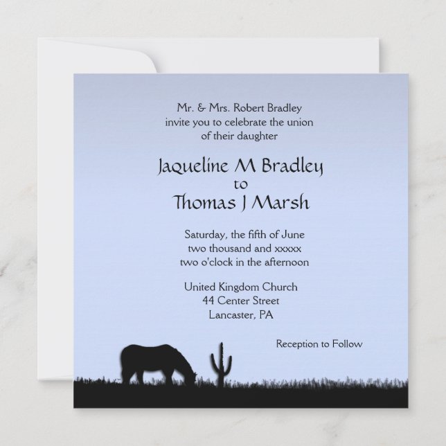 Western Wedding Theme Invitation Blue (Back)