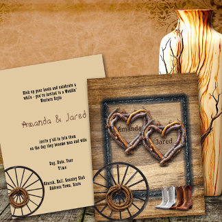 Western Wedding Twig Frames, Boots Wagon Wheel Invitation