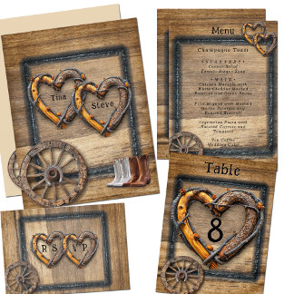 Western Wedding Twig Frames, Boots Wagon Wheel Invitation