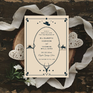 Western Wedding Vintage Cowboy Rustic Frame Save The Date