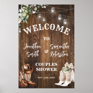 Western Welcome Boots Hat Country Couples Shower Poster