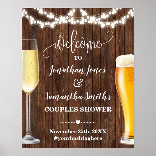Western Welcome Bubbles  Brews Couples Shower Poster
