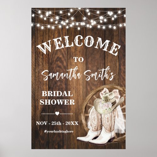 Western Welcome Cowgirl Boots Hat Bridal Shower Poster