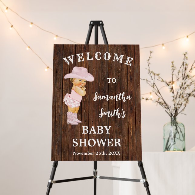 Western Welcome Pink Cowgirl Baby Shower Foam Board (In Situ (Stand))
