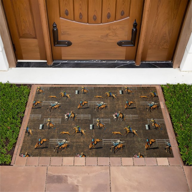 Western Welcome Rodeo Events On Brown Doormat (Outdoor)