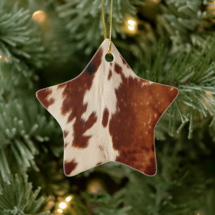 Western White Brown Black Cowhide Ceramic Ornament