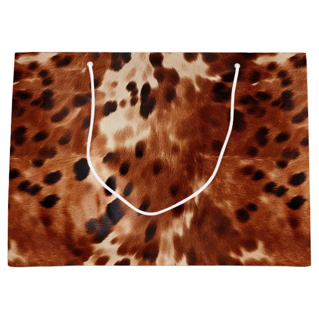 Western White Brown Black Cowhide Large Gift Bag (Front)