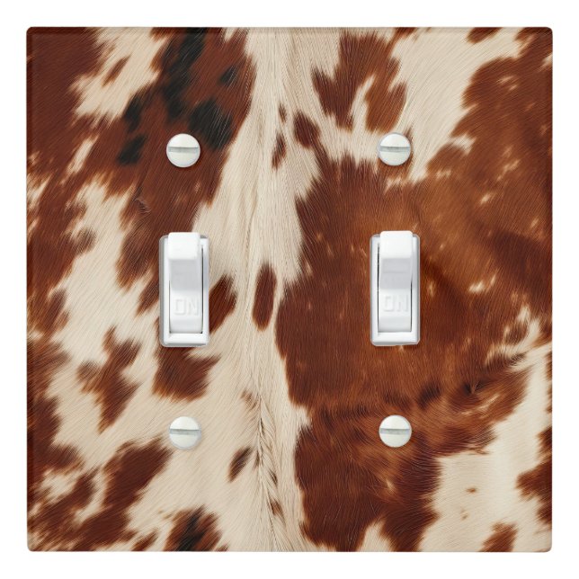 Western White Brown Black Cowhide Light Switch Cover (In Situ)
