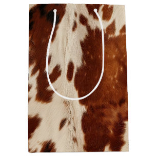 Western White Brown Black Cowhide Medium Gift Bag