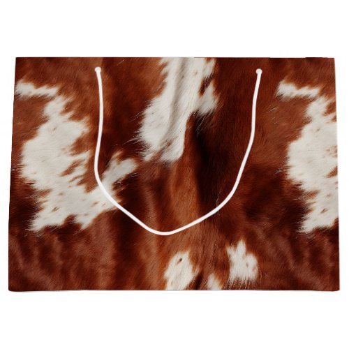 Western White Brown Cowhide Animal Print Large Gift Bag