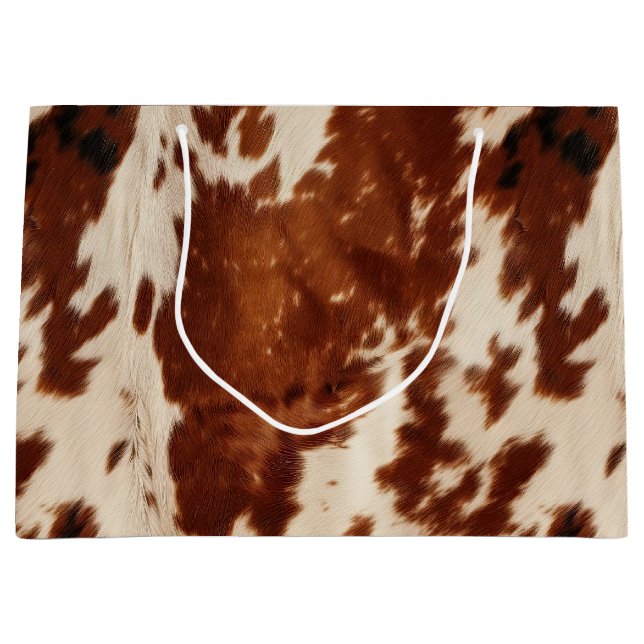 Western White Brown Cowhide Large Gift Bag (Front)