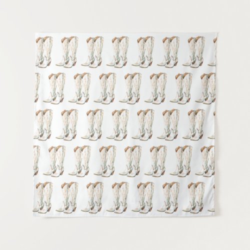 Western White Cowgirl Boots Birthday Backdrop
