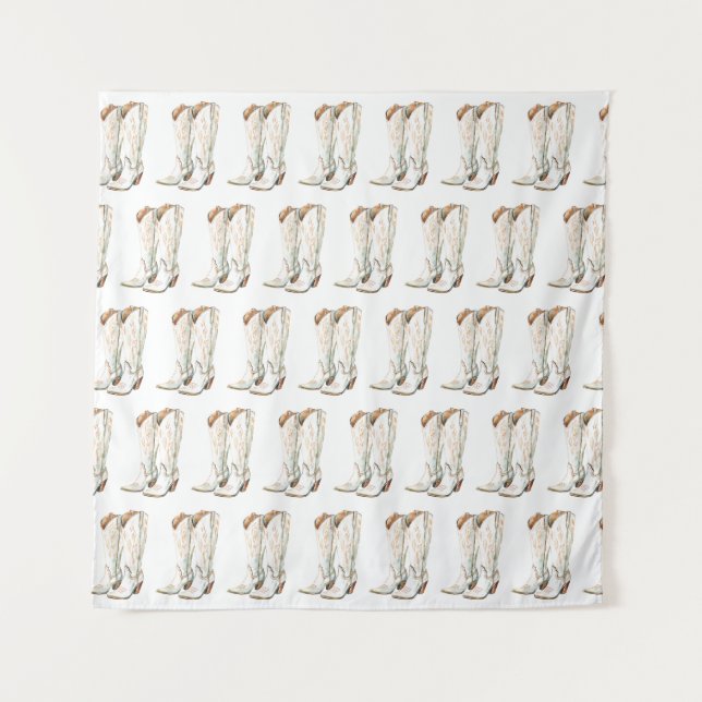 Western White Cowgirl Boots Birthday Backdrop (Front)