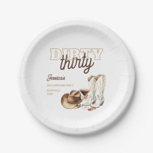 Western White Dirty Thirty 30th Birthday Party Paper Plates