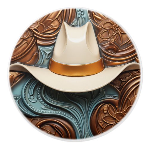 Western White Ranch Cowboy Hat Ceramic Knob