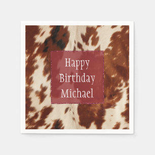 Western White Spotted Brown Black Cowhide Napkins