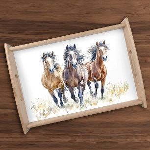 Western Wild & Free Mustang Horses Postcard Serving Tray