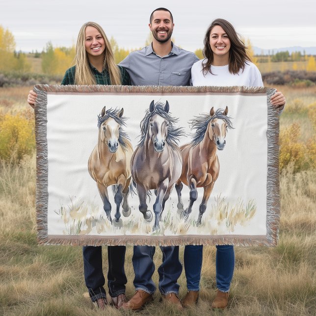 Western Wild & Free Mustang Horses Postcard Throw Blanket (Creator Uploaded)