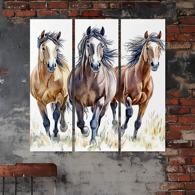 Western Wild & Free Mustang Horses Triptych (Western Wild & Free Mustang Trio Triptypch Wall Art Set)