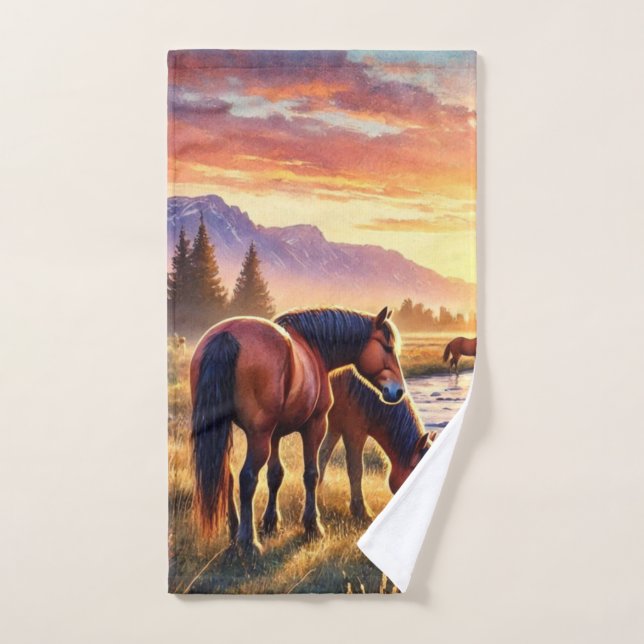Western Wild Horses at Sunset Hand Towel (Hand Towel)