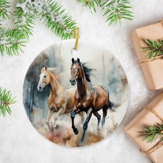 Western Wild Horses Ornament