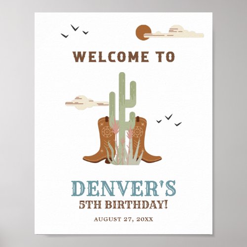 Western Wild West Cowboy Birthday Party Welcome Poster