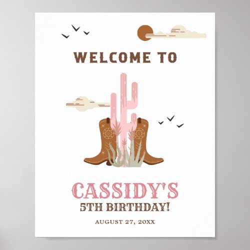 Western Wild West Cowgirl Birthday Party Welcome Poster