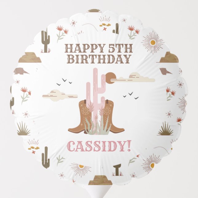 Western Wild West Cowgirl Rodeo Birthday Party Balloon (Back)