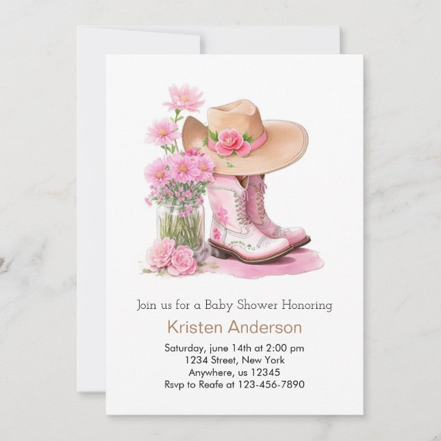 Western Wildflowers Watercolor Cowgirl Baby Shower Invitation (Front)