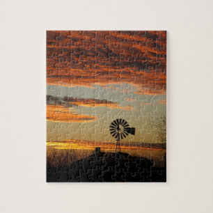 Western Windmill Sunset Jigsaw Puzzle