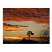 Western Windmill Sunset Postcard