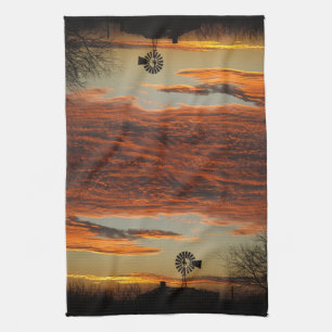 Western Windmill Sunset Towel