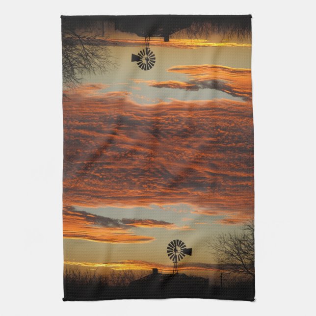 Western Windmill Sunset Towel (Vertical)