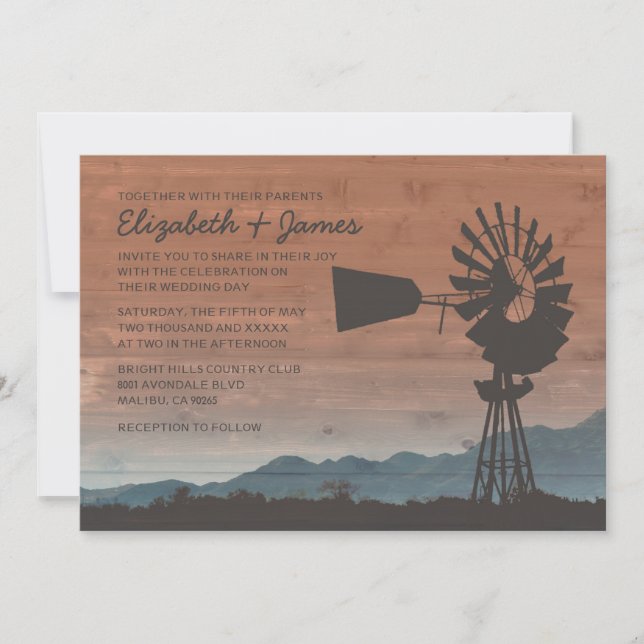 Western Windmill Wedding Invitations (Front)