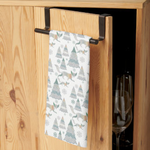 Western Winter Wood Fox Pattern Kitchen Towel