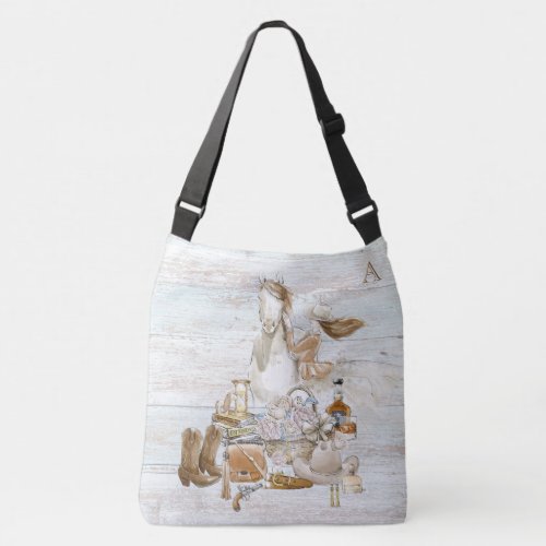  Western Woman Horse Floral Hat Gun Rustic Crossbody Bag