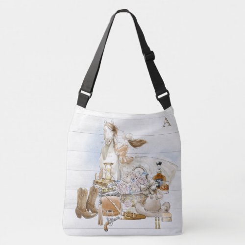  Western Woman Horse Gun Floral Hat Rustic Crossbody Bag