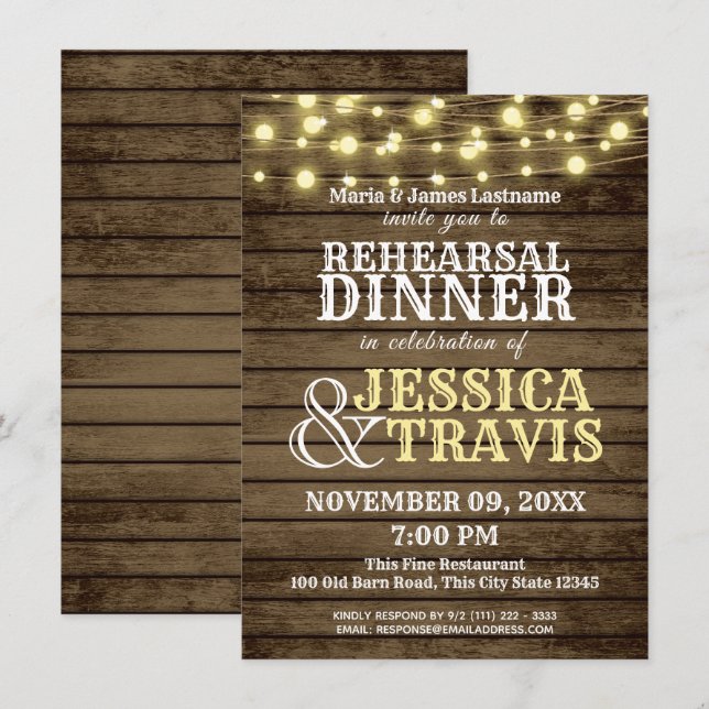 Western Wood and Lights Rehearsal Dinner Invitation (Front/Back)