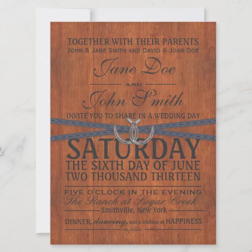 Western, Wood and Ribbon Wedding Invitation