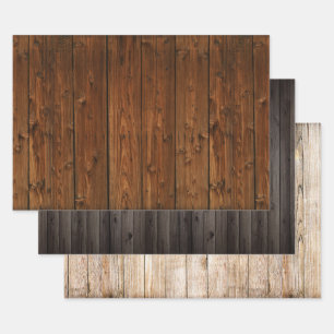 Western wood background woodgrain trio wrapping paper sheets