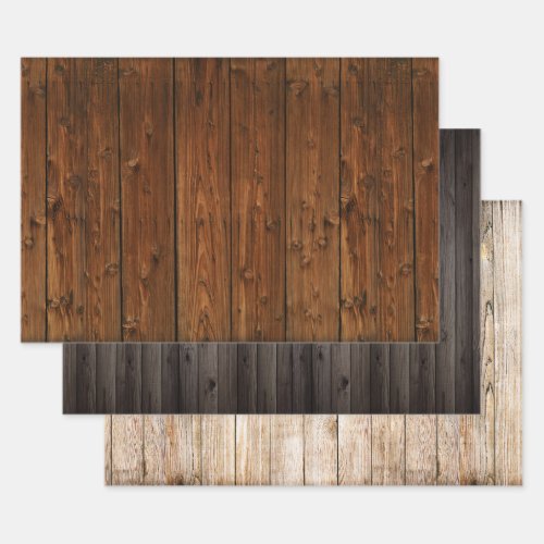 Western wood background woodgrain trio wrapping paper sheets