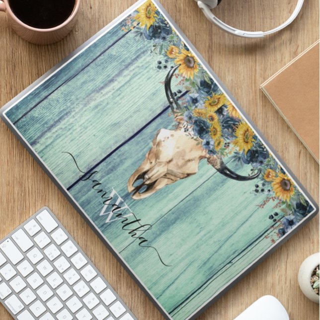 Western Wood Cow Skull Cowboy Blue Sunflower  HP Laptop Skin (Creator Uploaded)