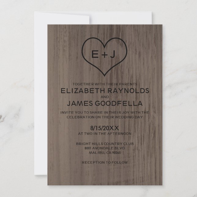 Western Wood Grain Wedding Invitations (Front)