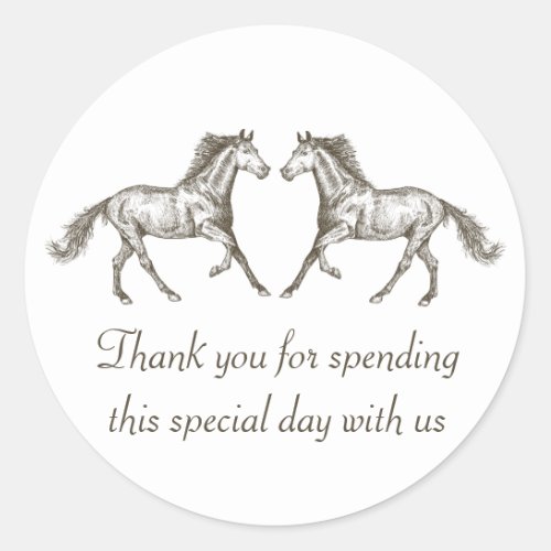 Western Wood Horse Country Rustic Wedding Classic Round Sticker