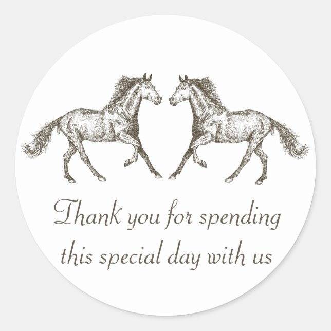 Western Wood Horse Country Rustic Wedding Classic Round Sticker (Front)