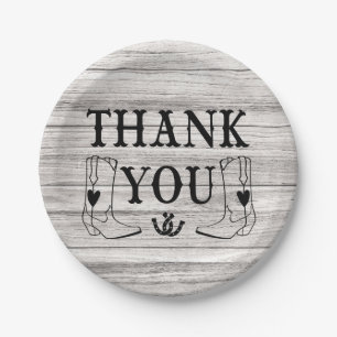 Western Wood Thank You Country Wedding  Cowboy Paper Plates