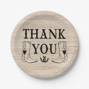 Western Wood Thank You Country Wedding Cowboy Paper Plates