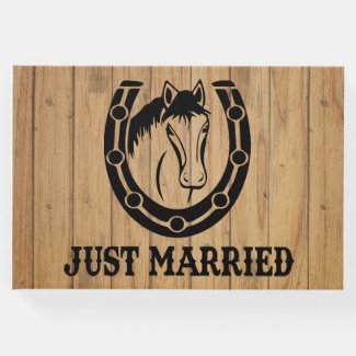 Western Wood Wedding Horse Equestrian Rustic Guest Book