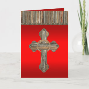 Western Wooden Cross Rope Barnwood Conchos Holiday Card