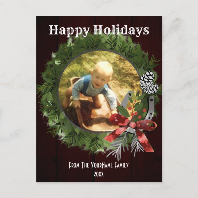 Western Wreath Photo Personalized Holiday Card (Front)